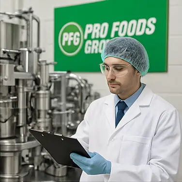 Quality control inspection inside Pro Foods Group’s food manufacturing facility.
