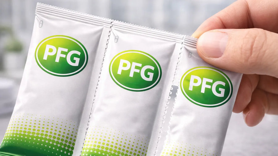 Close-up of connected Pro Foods Group packets highlighting evenly spaced perforation lines, showing precise tear points designed for clean separation while maintaining structural integrity