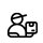 Black icon of a person wearing a helmet holding a box on a white background
