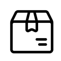 Black outline of a box with a label on a white background