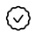 Black check mark icon with a wavy border on a white background